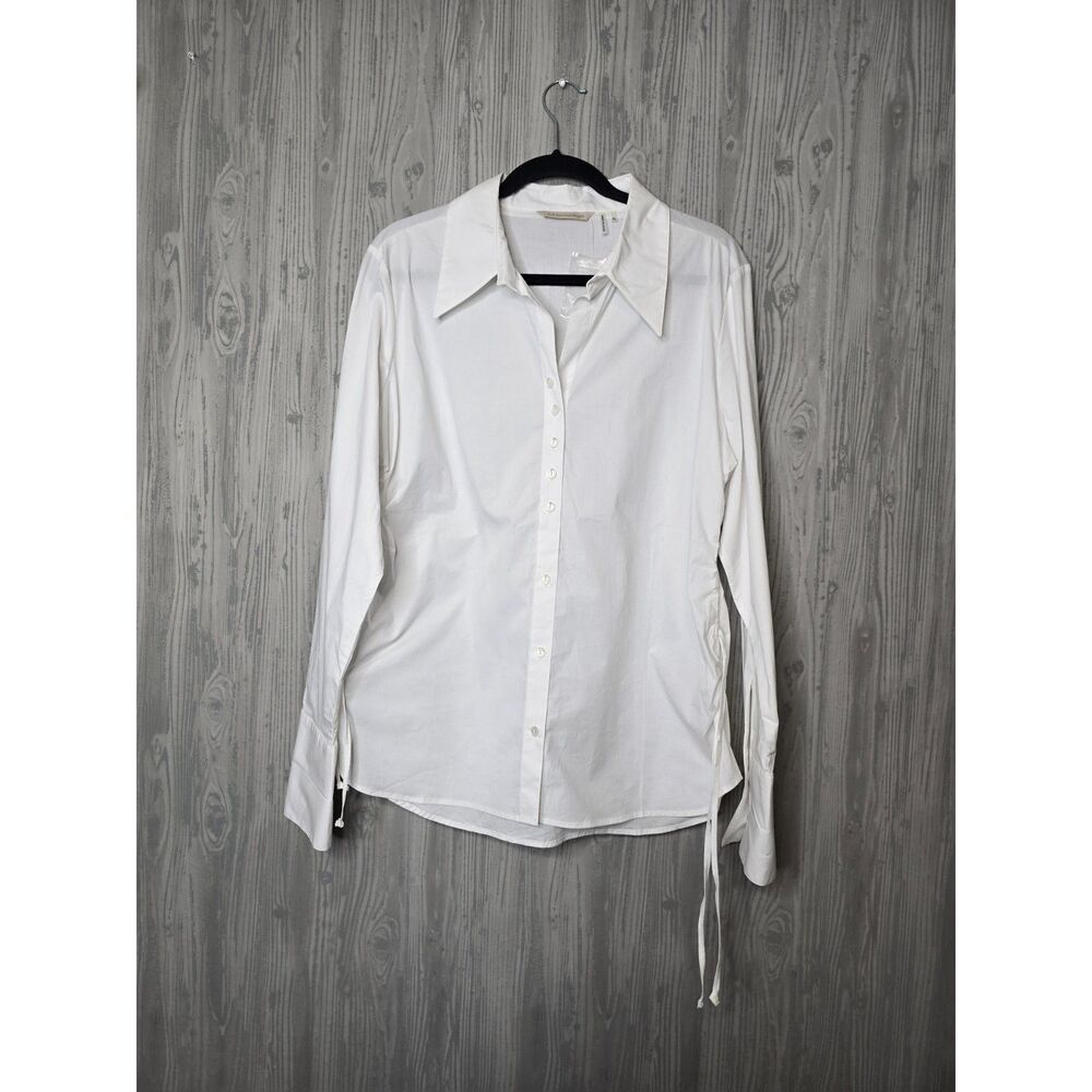 Soft Surroundings White Button Down Shirt XL Ruched Sides Tunic Blouse